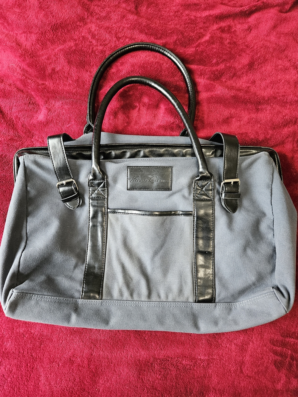 Kenneth Cole canvas and vegan leather weekend duffel bag in grey